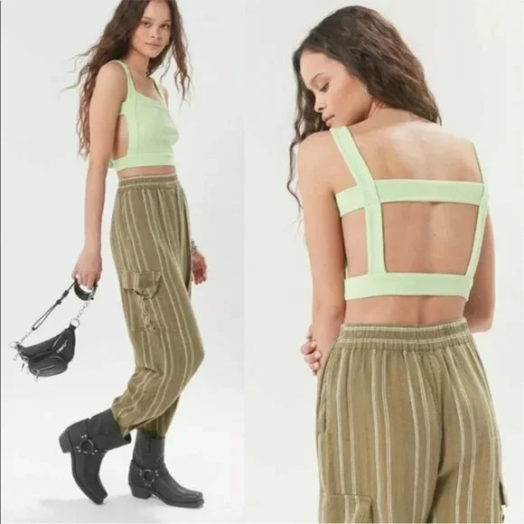 🔥URBAN OUTFITTERS🔥IZZY RIBBED OPEN BACK CROP TOP BLACK XS & LARGE NWT - Picture 2 of 9